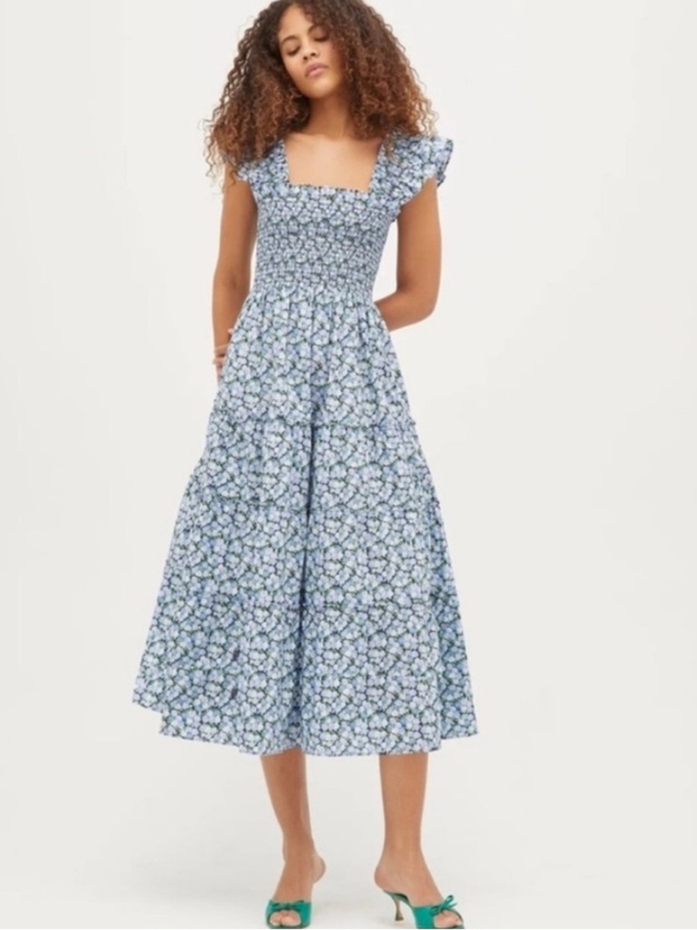 NEW Hill House Pansy Blue Smocked Midi Dress